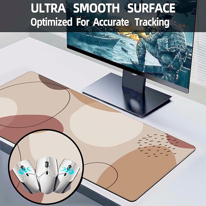 Desk Pad, Boho Abstract Geometric Patterns Extended Large Gaming Mouse Pad XXL, Large Desk Mat for Desktop with Non-Slip Rubber Base Stitched Edges for Home Office 5.4"X15.7"