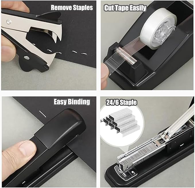 Boss Lady Stapler and Tape Dispenser Set - Black Office Gift for Women, Desk Accessories for Office Clerks and Coworkers