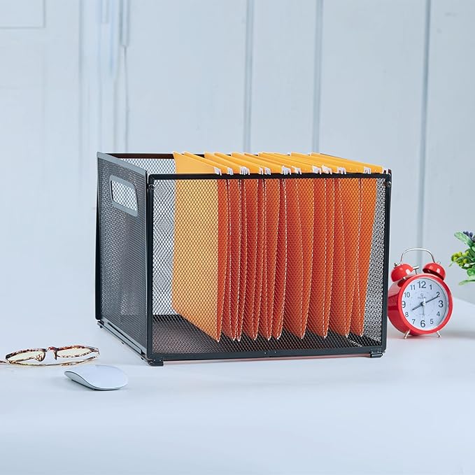SETTFRFE 2 Pack Letter Size Hanging Folder Organizer,Metal Mesh Hanging File Folder Box,Office File Baskets,Black