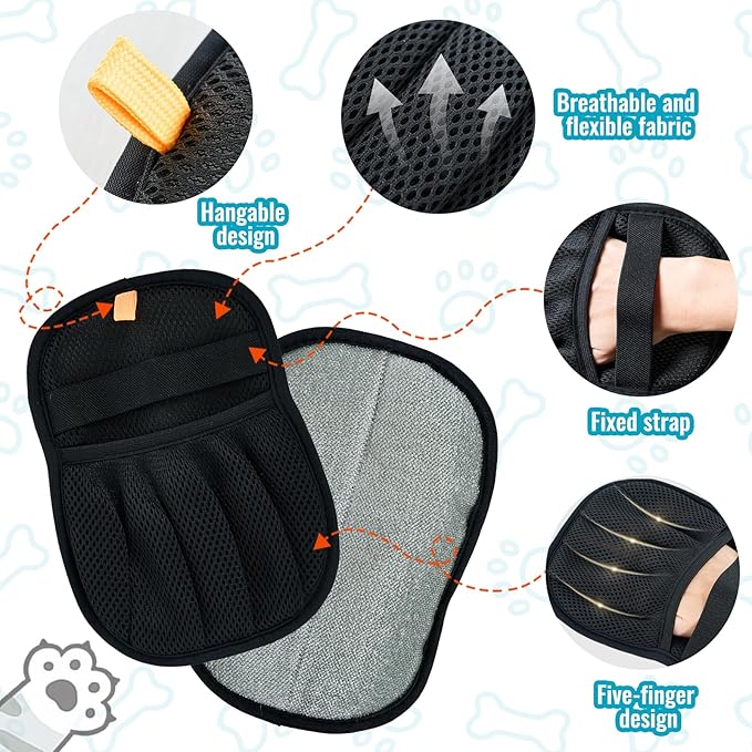 Quppa 1 PCS Pet Hair Removal Glove for Dogs and Cats Reusable Newly Upgraded Five-Finger Electrostatic Pet Cat Dog Hair Remover Non-Slip Dog Hair Remover Tool for Couch, Clothing, Car Seat,Carpet