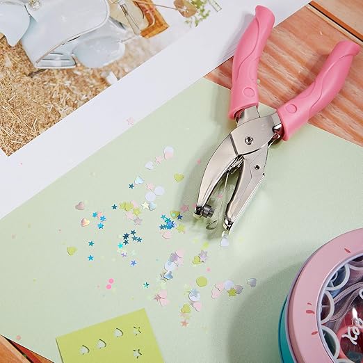 Zonon 3 Pcs Hole Punch Shapes Single Hole Paper Punchers for Crafts Handheld Metal Punch with Soft Grip 1/4" 3/16" Round Heart Star Holes for DIY Tags Ticket Scrapbook