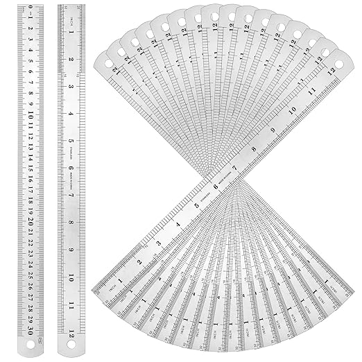 Macarrie 30-Piece Metal Ruler Set - 12 Inch Stainless Steel Rulers with Imperial & Metric Measurements, Etched Markers for School, Classroom, Home Office