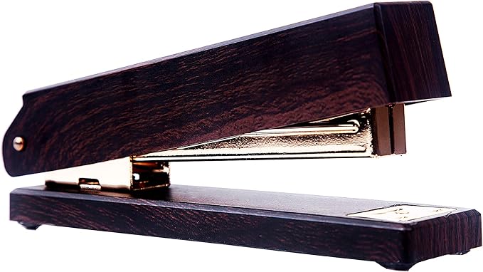 Woodgrain Black Stapler, Marbled Woodgrain Stapler, Elegant and Gorgeous Modern Accessory for Stylish desks in School, Home or Business - Rose Gold