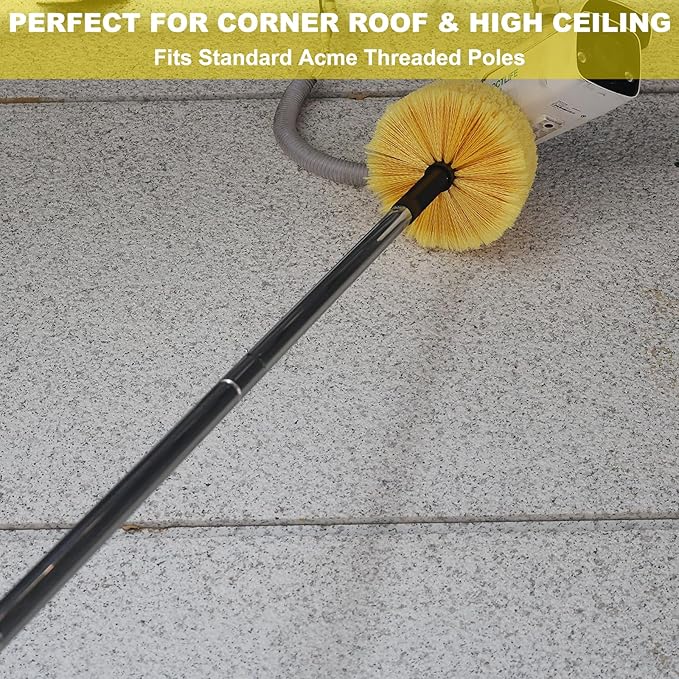 Yellow Twist-On Cobweb Duster Head Brush - Efficient Indoor & Outdoor Spider Web Cleaning Solution - Fits Standard Acme Threaded Poles - Duster Brush Head Only - 1 Pack