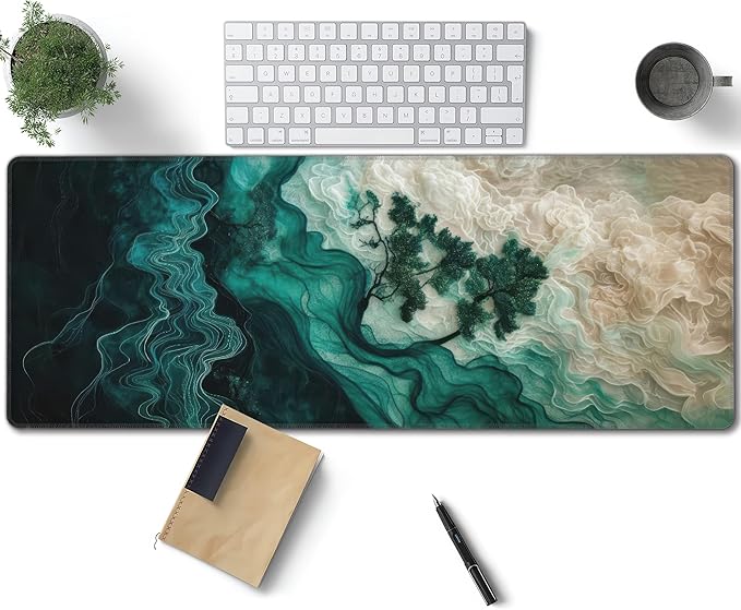Abstract Landscape Art Large Mouse Pad, Gaming Desk Mat, XL Keyboard Desk Pad Mat for Desktop, 31.5"x11.8" Non-Slip Base Big Mousepad with Stitched Edges