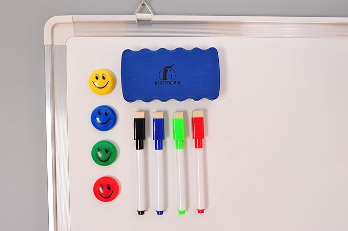 White Board Cork Board Combo - 18x24 in Dry Erase Board with Cork and 1 Magnetic Eraser, 4 Dry Wipe Markers, 4 Magnets and 10 Pins - Wall Hanging Whiteboard with Corkboard for Home and Office