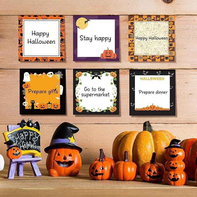 16 Pieces Halloween Sticky Note Self-Adhesive Halloween Note Pads with Spider Pumpkin Bat Eyeball Halloween Memo Notes for Halloween School Office Home Students Teachers Presents 30 Sheets Each