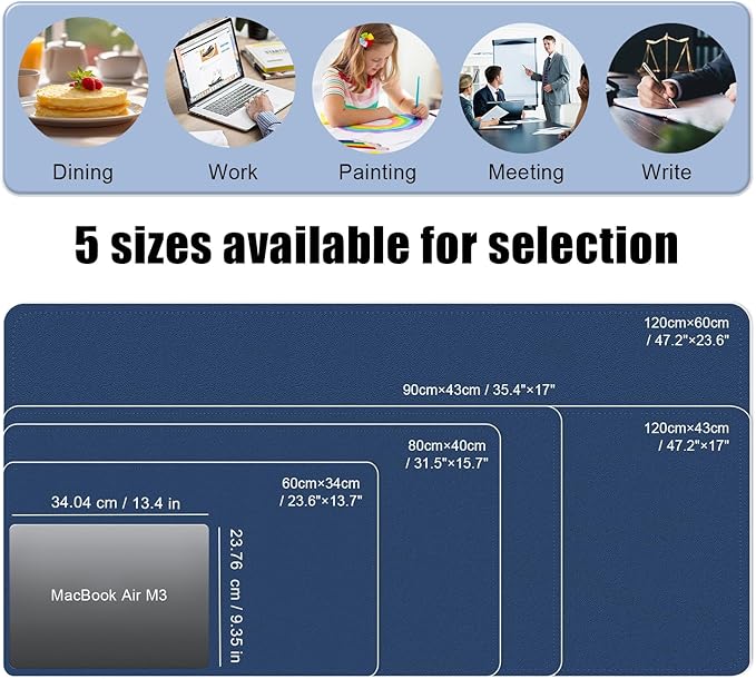 Non Slip Desk Mat, 31.5" x 15.7" PU Leather Desk Pad, Cork Desk Mat for Desktop, Desk Pad for Keyboard and Mouse, Ideal for Office and Home, Dark Blue