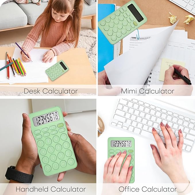 Cute Calculator, Basic Four Function Calculator for Teachers Students Basics Office, Small Handheld Calculator, 8 Digit with LCD Display, Sensitive Button, 5.5×3.2 inches Light Green