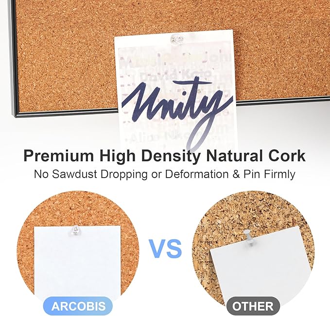 ARCOBIS Cork Board White Board Combo, 24 x 18 Inch Bulletin Board, Magnetic Dry Erase Board & Corkboard for Wall, Vision Board for Home, Office, School, Black Frame