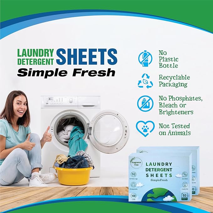 50 Laundry sheets 100 loads | fragrance free product - Laundry Detergent Sheets, Eco-Friendly, Plant-Based, Hypoallergenic, No Plastic Jug Kindly (Fragrance Free)