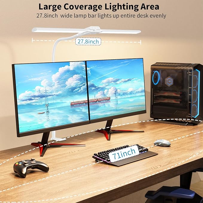 KableRika Desk lamp,Double Head LED Desk Lamp with Clamp,Architect Desk Lights for Home Office,Eye-Caring Desktop Office Lamp 4-Brightness 4-Color Table Lamp for Monitor Workbench Reading White