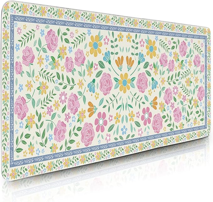 Flower Gaming Mouse Pad Large, Computer Mousepad Desk Mat PinkFloral, Birthday Gifts for Women Men Mushroom Lovers, Non-Slip Large Desk Decor Accessories for Keyboard and Mouse 11.8”x 31.4” XL