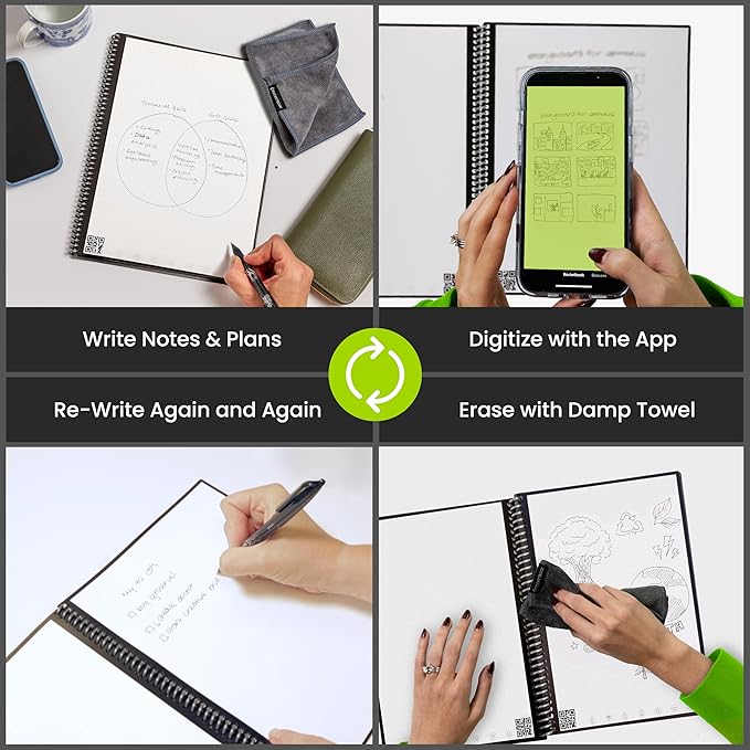 Rocketbook Core Reusable Spiral Notebook, Letter Size 8.5x11, Navy Blue - Dotted Pages, App-Connected, Erasable, Durable Cover, Ideal for School, Work, and Creative Projects