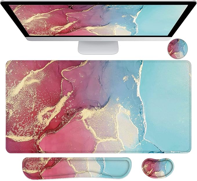 LATEEFAH Large Mouse Pad and Keyboard Wrist Rest, Desk Pad for Keyboard and Mouse, Extended Gaming Mouse Pad with Wrist Support, Waterproof Non-Slip Desk Mouse Mat for Office, Home