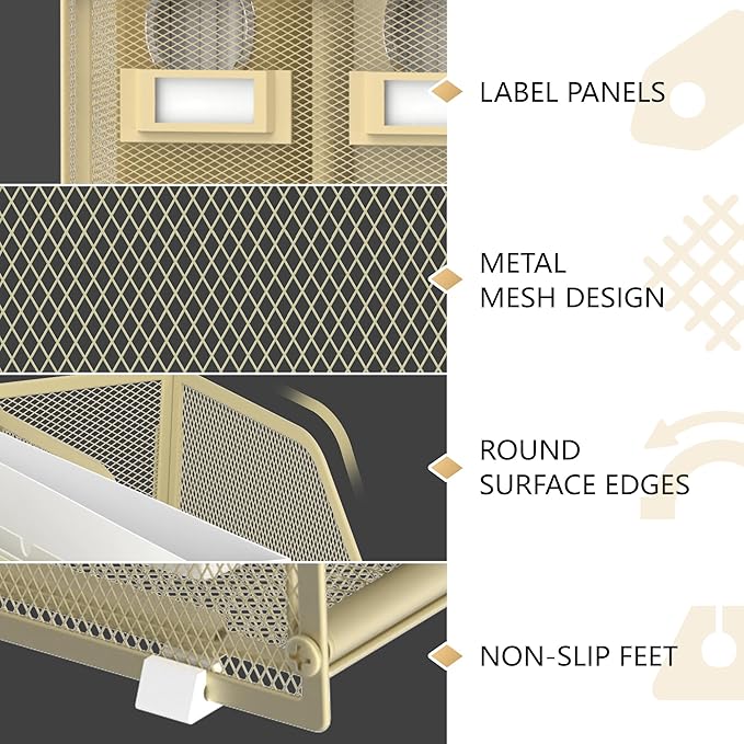 DALTACK Desk Organizers Metal Magazine File Holder with 5 Vertical Compartments Folder Storage Binder Organizer for Office Home School Organization, Golden Yellow, Plus