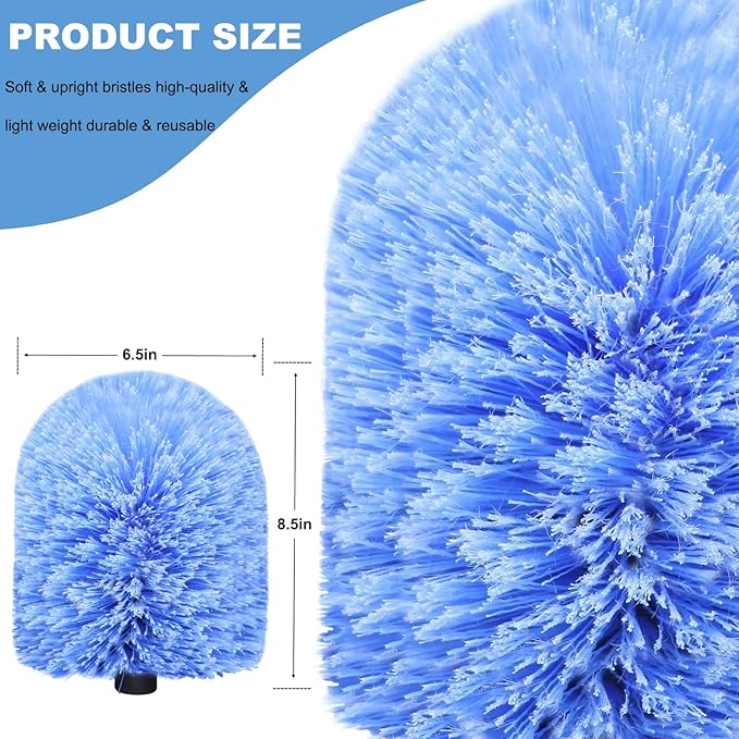 2 Pack Twist-On Cobweb Duster Head, Fits Standard 3/4 inch Threaded Poles, Spider Web Duster Brush for Outdoor & Indoor Cleaning (Blue)