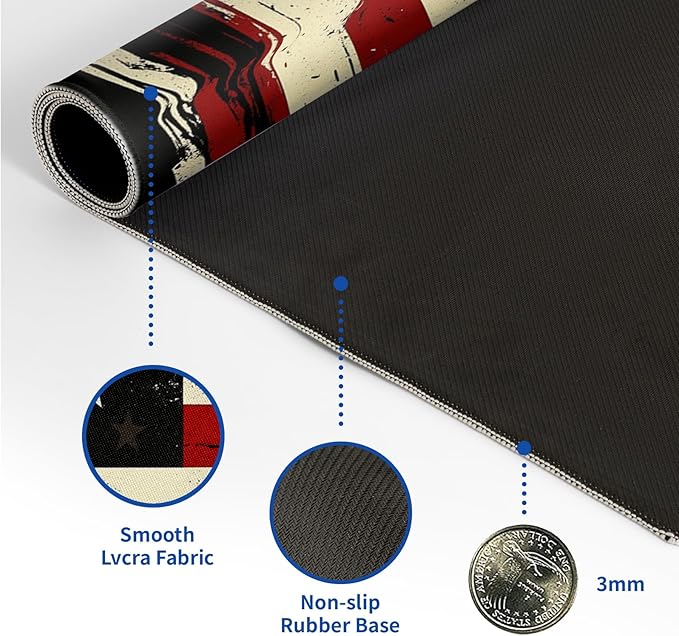 American Antique Flag Mouse Pad Abstract AmericanMouse Pad 31.5x11.8 Inch Flag Texture Non-Slip Rubber Base Large Mousepad Stitched Edges Keyboard Mouse Mat Desk Pad for Office and Home