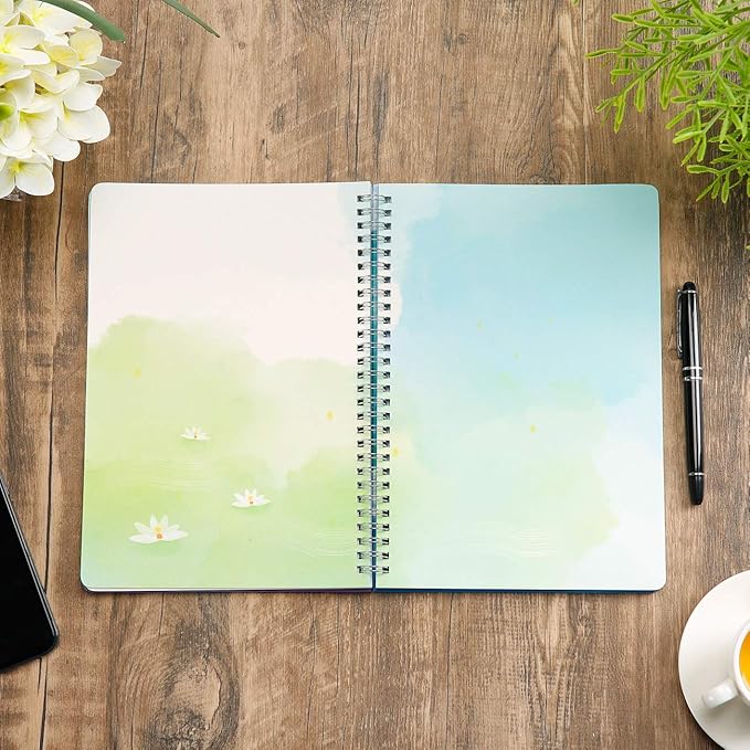SIIXU Spiral Journals for Writing, Color Illustration Notebook With an Elastic Band, Hardcover, 128 Pages, B5, 6.8”x9.8”, Spring