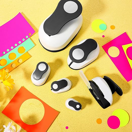 Chengu 6 Pcs Circle Punch Set 3in/2in/1.5in/1in/0.6in/0.3in Scrapbook Hole Punchers Crafting with 10 Sticker Paper Round Cutter Scrapbook for Office Supplies DIY Albums Photos