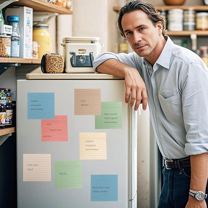 (12 Pack) Lined Sticky Notes 4x4 in, Vintage Colors Self Sticky Notes Pad Its Super Sticking Power Memo Pads, 4x4 Large Square Sticky Notes for Office, Home, School, Meeting