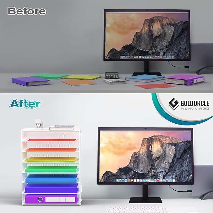 8 Tier Paper Letter Tray Organizer with Handles, Mesh Desk File Holder Storage Organization for Home School Classroom & Office (White)