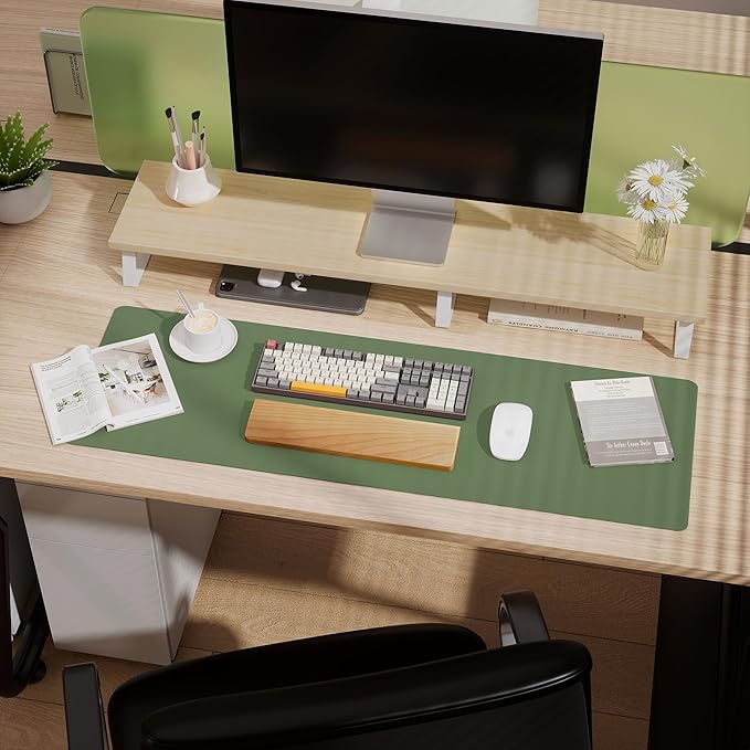 Aothia Leather Desk Pad Protector - Large Mouse Pad, Office Desk Mat, Non-Slip PU Leather Desk Blotter, Laptop Desk Pad, Waterproof Desk Writing Pad for Office and Home (Olive Green, 38" x 13.7")