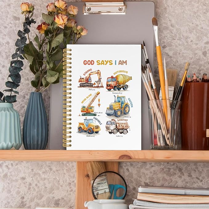 XPH Christian Construction Spiral Notebook, God Says I Am Bible Journaling Notebooks for Note Taking, Religious Hardcover Journal for Writing 160 Pages 5.5 x 8.3 Inch, Christian Gifts for Women Men