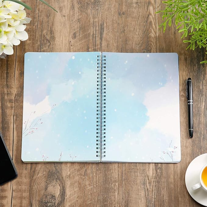 SIIXU Spiral Notebooks and Journals, Unique Personal Diary to Write in for Women and Girls, Pretty Unruled Paper Design, 6.8"x9.8", 128 Pages, Winter