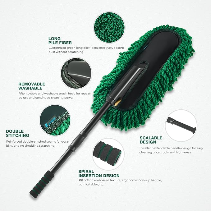 FLORICH Microfiber Car Duster Kit, Large Extendable Car Duster Exterior Scratch Free, Car Cleaning Brush Car Interior Detailing Kit, Car Cleaning Supplies for Cars RV Truck