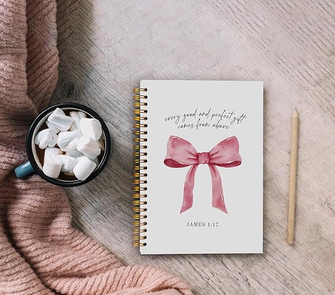 Coquette Pink Bow Notebook Journal, Christian Notebook Journal, Girly Notebook, Pink Preppy Notebook Journal, Christian Gifts for Women, Pink Office Supplies, Spiral Notebook 5.5x8.3 Inch