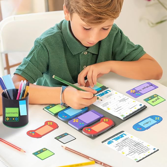 B1ykin Sticky Notes Set - Cartoon Theme Cute Self-Stick Notes Pad Teacher Appreciation Gifts， Self-Adhesive Writing Memo Pages Sticky to Do Notepad for Kids Employee School Office (Video Game)