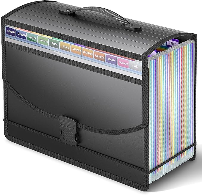 25 Pockets Accordion File Organizer with Handle,Expanding File Folder for Paper/Document/Bill,Portable Filing Box,Visible Window,Quick Search,Expandable Bottom,Large Capacity,A4/Letter Size