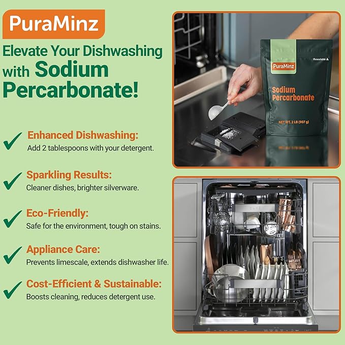 Premium Sodium Percarbonate - 2 Pounds - Oxygen Bleach/Solid Hydrogen Peroxide. Color-Safe Stain & Grime Remover, Multi-Use Cleaner for Home & Laundry- Packed in Durable Resealable Packaging.
