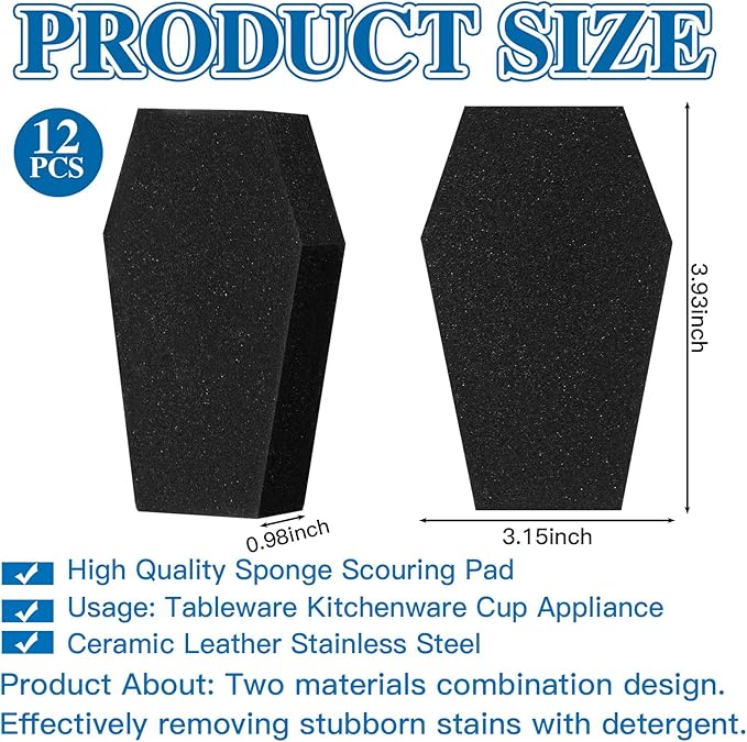 Tioncy 12 Pack Coffin Sponges Kitchen Bulk Dual Sided Scrubber Halloween Sponges Dishwashing Non Scratch Coffin Kitchen Accessories Dish Scouring, Black