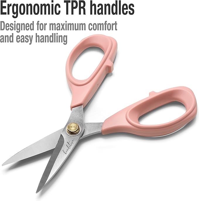 Beaditive Sewing Scissors - 6-Inch Stainless Steel Fabric Scissors - Professional Scissors With Serrated Blade for Cloth Cutting & Quilting - Comfortable Craft Tailor & Dressmaker Shears – Light Coral
