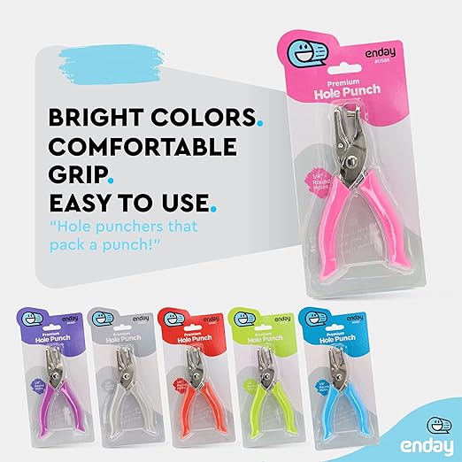 Single Hole Punch Metal Pink, 1/4” Hole Puncher with Soft Grip Handles for Paper and Crafts Round Circle Shape, for Kids and Adults, Also Available in Green, Blue, Red, Purple, Grey, 1 Pc – by Enday