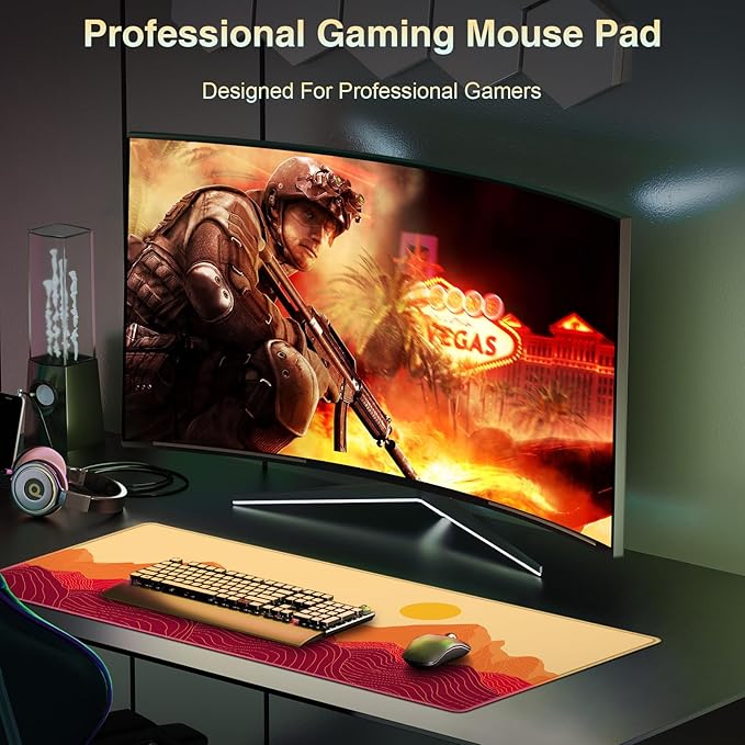 Gaming Mouse Pad, Large Mouse Pad XXL 35.4×15.7in, Extended Computer Keyboard Mouse Mat Desk Pad for Laptop with Stitched Edges, Waterproof Mousepad for Gamer Home&Office Women