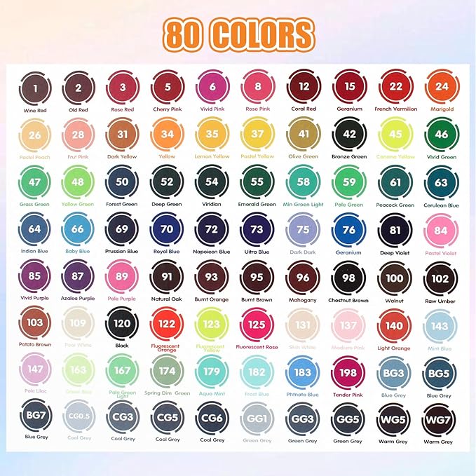 YHC 80 Colors Alcohol Brush Marker with Free App, Chen Rui Dual Tips Art Markers for Adults and Kids, Alcohol Based Brush & Chisel Tips Markers for Drawing, Coloring, Painting, Sketching