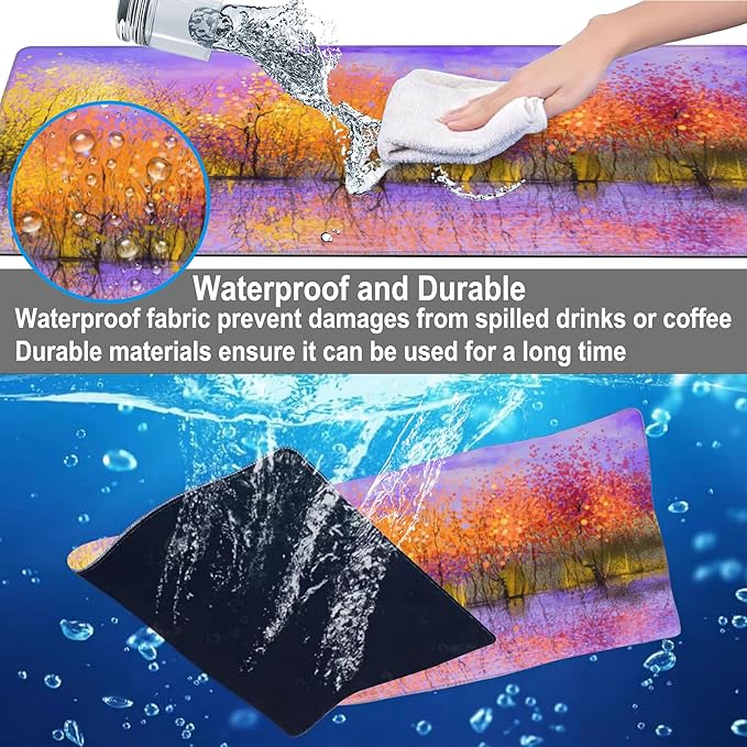 Mouse Pad, Large Colorful Autumn Trees Desk Mat, Extended Non-Slip Gaming Keyboard Mousepad Desk Pad, Thick Stitched Edges Waterproof Mouse Mat 31.5"x15.7" (Fall Nature Landscape Oil Painting)