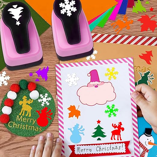Christmas Hole Punch Set, 1 Inch Paper Craft Punches - 5pc Lever Action Punch for Scrapbooking