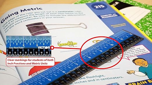 Victor Easy Read Stainless Steel Ruler, Standard/Metric, 12" Long, Blue