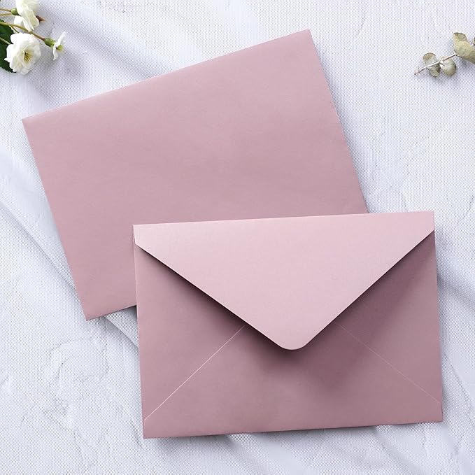 PONATIA 50 PCS/Pack A7 Envelopes, 5.25 x 7.48'' Matte Dusty Rose Envelope, Perfect 5x7 envelopes For Wedding Invitation Cards, Christmas Gift Cards Envelopes, Acrylic Invitations, Photos