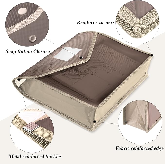 10 Pieces Plastic File Folders Envelope Expanding File Wallet Organizer Documents Folder with Snap Closure and Pocket, A4 Size Waterproof Transparent Pouch(Khaki,Horizontal)