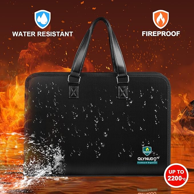 Portable Fireproof Important Document Organizer Binder with Lock for A4 Size, 13-Pocket Expanding File Folder with Zipper for Personal Document Storage, Business, and Estate Planning