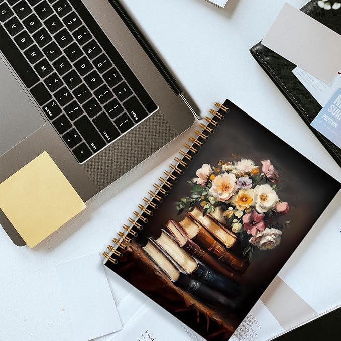 Reading Journal Notebook, Vintage Floral Book Aesthetic Journal for Women, Book Lovers Gifts Journal for Writing, Readers Bookish Gifts Spiral Notebook 5.5x8.3 Inch