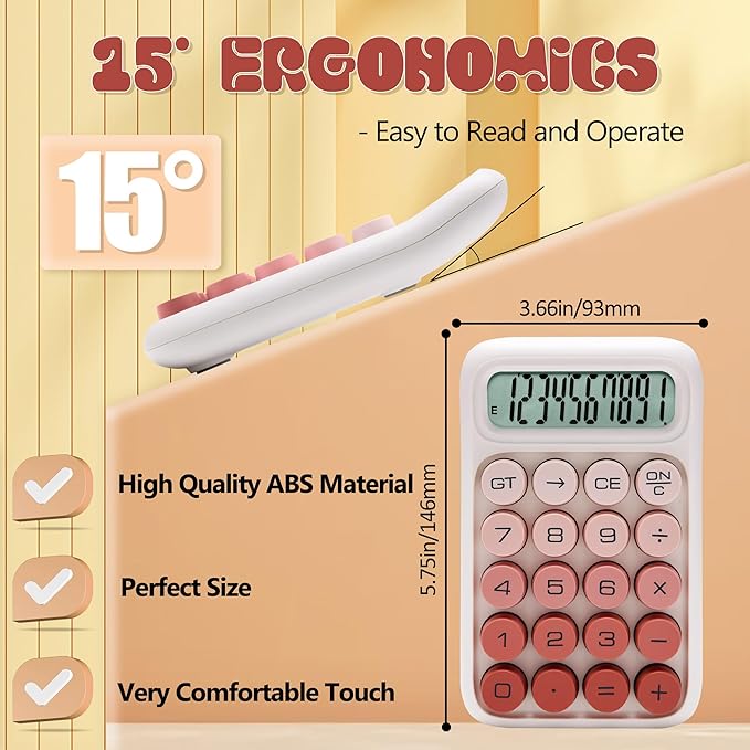 Mechanical Switch Calculator, 10 Digits, Large LCD Display, Purple, Big Buttons, Aesthetic