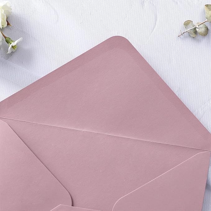PONATIA 50 PCS/Pack A7 Envelopes, 5.25 x 7.48'' Matte Dusty Rose Envelope, Perfect 5x7 envelopes For Wedding Invitation Cards, Christmas Gift Cards Envelopes, Acrylic Invitations, Photos