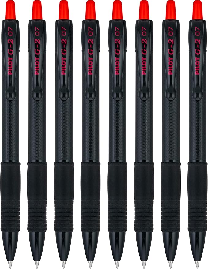 PILOT G2 Edge Red Premium Gel Roller Pens, 0.7 mm Fine Point Pens, Sensory Writing Experience, 8ct Box - Ideal for School, Journaling & Office Writing