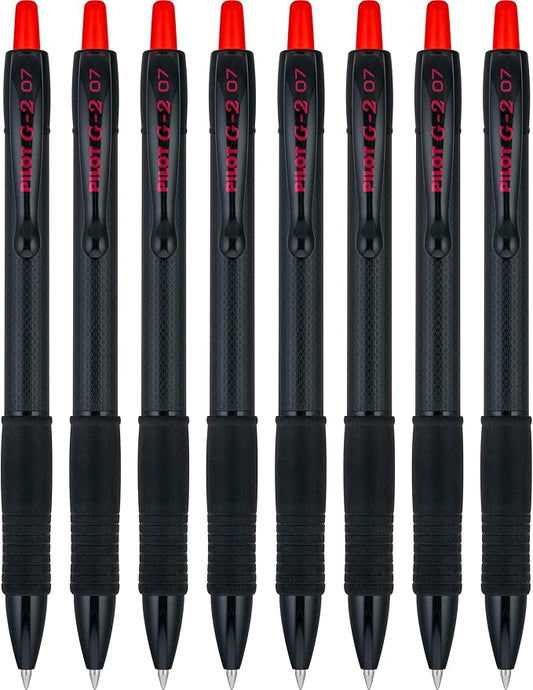 PILOT G2 Edge Red Premium Gel Roller Pens, 0.7 mm Fine Point Pens, Sensory Writing Experience, 8ct Box - Ideal for School, Journaling & Office Writing
